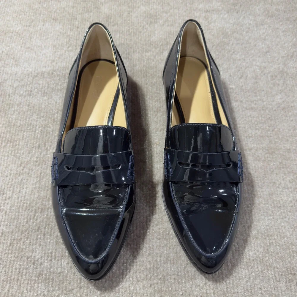 MICHAEL KORS Connor Womens Size 8 Navy Blue Patent Leather Penny Loafers